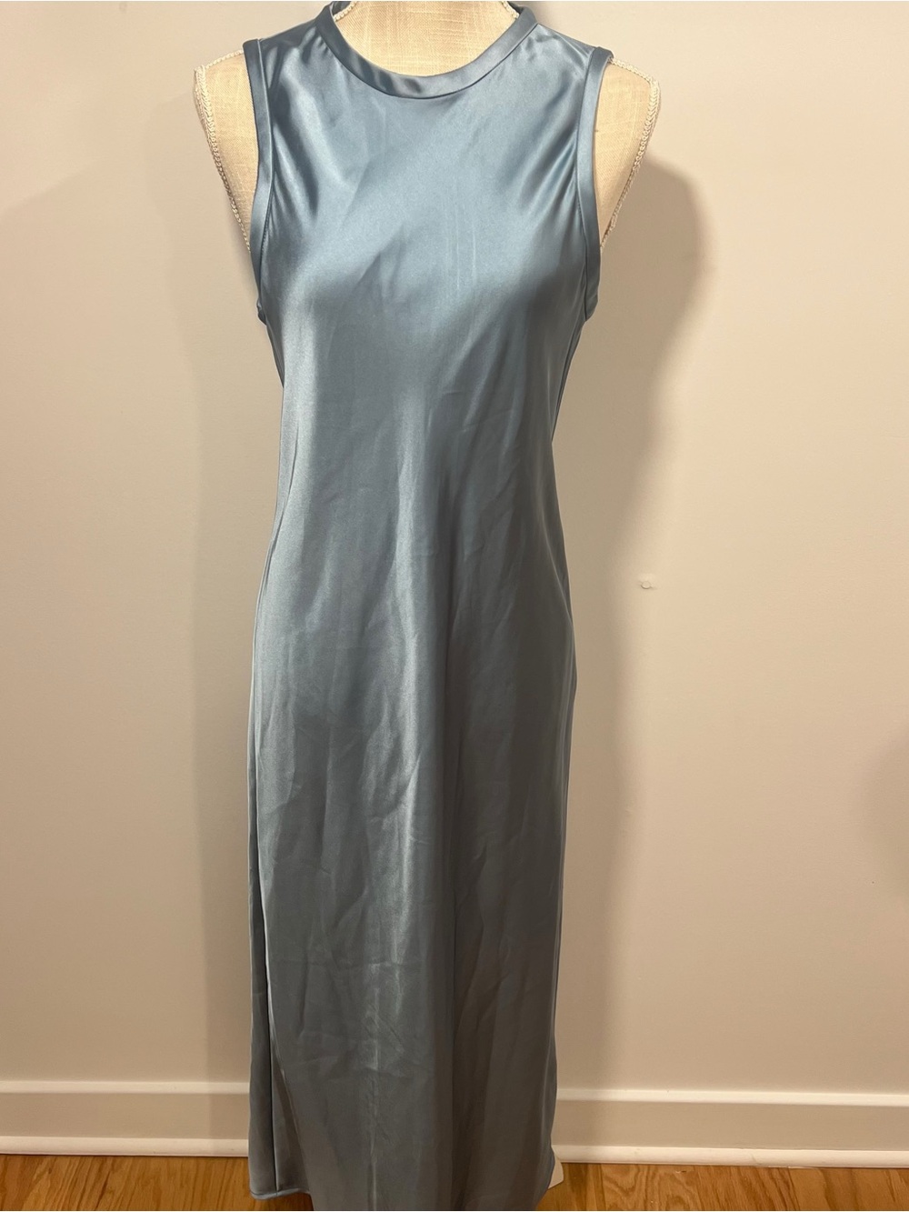 Zara Satin Slip Dress in Dusty Blue